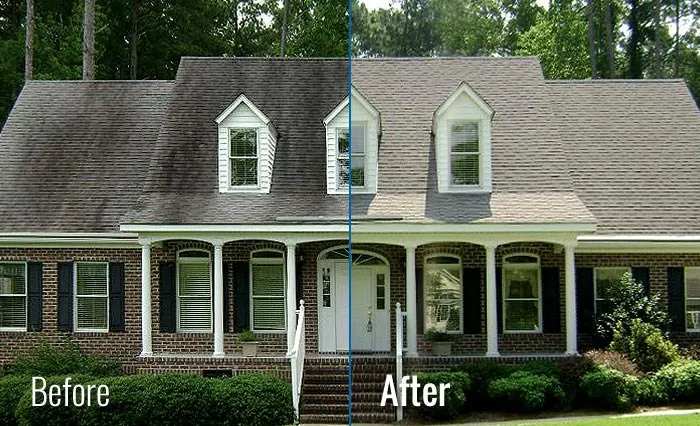 Roof cleaning service for asphalt shingles